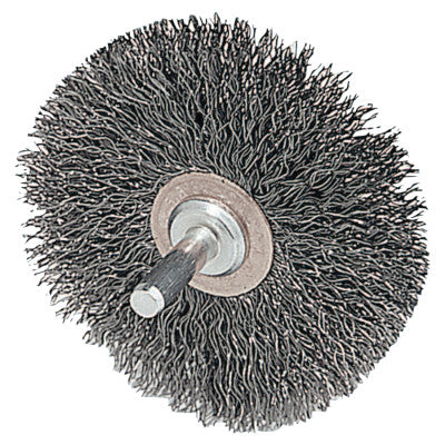 Weiler® Stem-Mounted Narrow Conflex Brush, 3 in D x 1/2 in W, .014 in Steel, 20,000 rpm, 17617