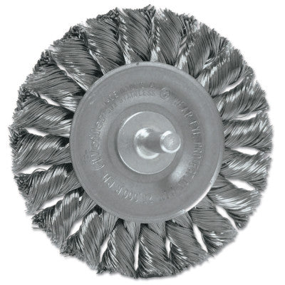 Weiler® Standard Twist Knot Wire Wheel, 3 in D x 3/8 in W, .014 in Steel Wire, 1/4 Stem, 17684
