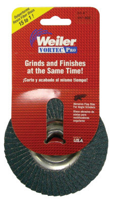 Weiler® Vortec Pro® Abrasive Flap Discs, 4 in, 36 Grit, 15,000 rpm, Alum Back, 30821
