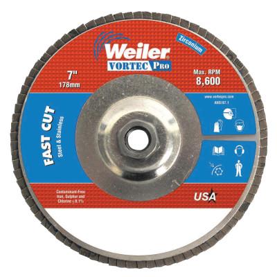 Weiler® Vortec Pro Abrasive Flap Discs, 7", 60 Grit, 5/8 Arbor, 8,600 rpm, Alum Back, 31333