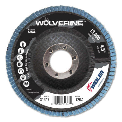 Weiler® Vortec Pro Abrasive Flap Discs,4.5", 120 Grit, 7/8 Arbor, 13,000 rpm, Phenolic, 31347