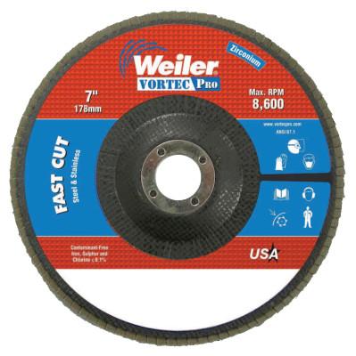 Weiler® Vortec Pro® Abrasive Flap Discs, 7 in, 80 Grit, 7/8 Arbor, 8,600 rpm, Phenolic, 31364