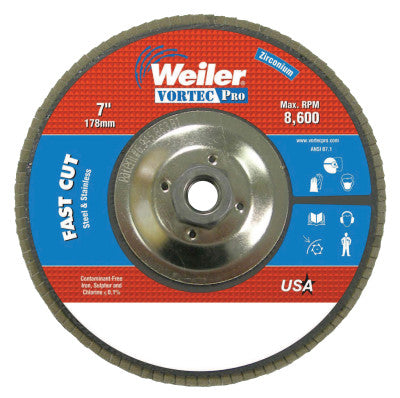 Weiler® Vortec Pro Abrasive Flap Discs, 7", 36 Grit, 5/8 Arbor, 8,600 rpm, Phenolic, 31367