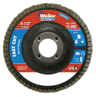 Weiler® 4-1/2" x 7/8", Abrasive Flap Disc, Flat, Phenolic Backing, 8 oz, 31404