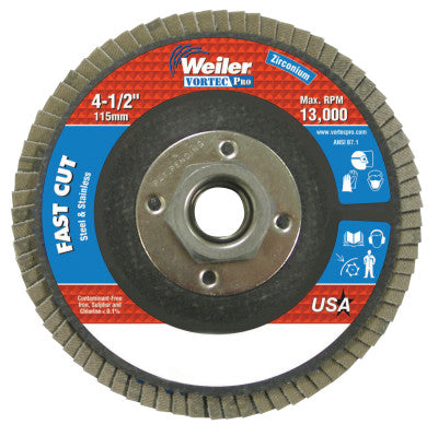 Weiler® 4-1/2" x 5/8-11", Abrasive Flap Disc, Flat, Phenolic Backing, 31407