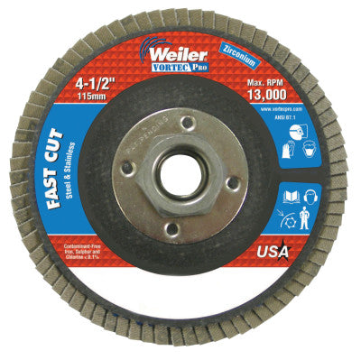Weiler® 4-1/2" Abrasive Flap Disc, Flat, Phenolic Backing, 4 oz, 31408