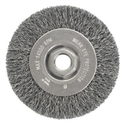 Weiler® Vortec Pro® Crimped Wire Wheel, 4 in D, .014 Carbon Steel, 14,000 rpm, Retail Pk, 36007