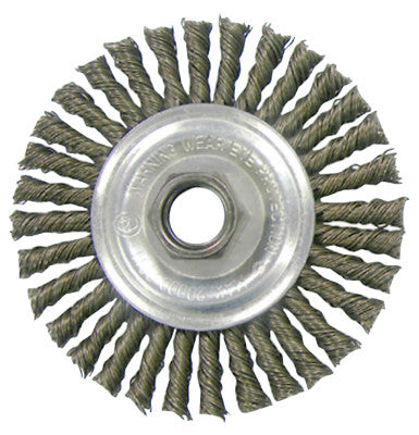 Weiler® Vortec Pro Knot Wire Wheels, 4 in Dia, .02 Carbon Steel, M10 x 1.25 Nut, 36021