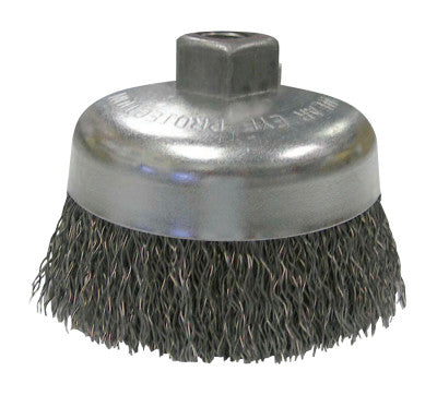 Weiler® Vortec Pro Crimped Wire Cup Brush, 4" Dia, 5/8-11, 0.02" Carbon Steel, Display, 36036