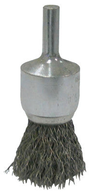 Weiler® Vortec Pro Stem Mtd Crimped Wire End Brushes, Carbon, 1/2 Dia, .0104 Wire, 36282