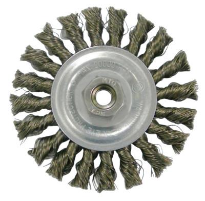 Weiler® Vortec Pro Knot Wire Wheel, 4 in Dia, .014in Carbon Steel Wire, M10 x 1.25 Arbor, 36215
