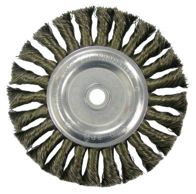 Weiler® Vortec Pro Knot Wire Wheels, 4 in D, 0.014 in Carbon Steel Wire, 9,000 rpm, 36227