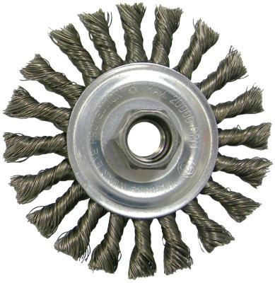 Weiler® Vortec Pro Knot Cable Twist Wheel, 4 in Dia, .02 in Carbon Wire, M10 x 1.5 Nut, 36257