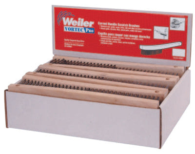 Weiler® Scratch Brush Countertop Displays, 13 1/2 in, Steel Wire, Shoe Wood Handle, 36647