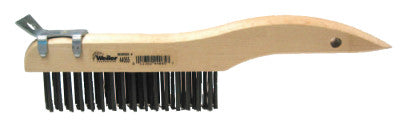 Weiler® Shoe Handle Scratch Brush, 10 in, 4 x 16 Rows, Steel Wire Bristle, Wood Handle, 44065