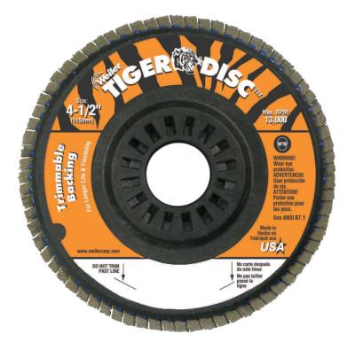 Weiler® Trimmable Tiger Flap Discs, 4 1/2 in, 60 Grit, 7/8 in Arbor, 13,000 rpm, 50003