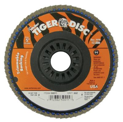 Weiler® Trimmable Tiger® Flap Discs, 5 in, 60 Grit, 7/8 in Arbor, 12,000 rpm, 50011