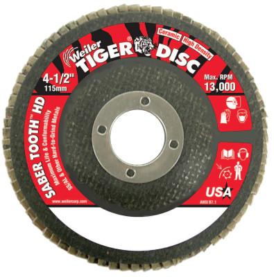 Weiler® Tiger® Saber Tooth™ Ceramic High Density Abrasive, 4-1/2 in dia, 80 Grit, 13,000 RPM, Type 27, 50132