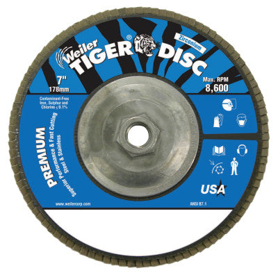Weiler® Tiger Disc Angled Style Flap Discs, 7", 40 Grit, 5/8 Arbor, Aluminum Back, 50543