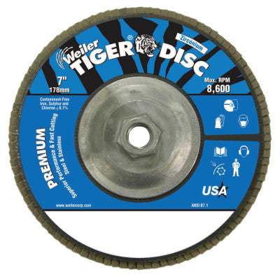 Weiler® Tiger Disc Angled Style Flap Discs, 7", 60 Grit, 5/8 Arbor, Aluminum Back, 50544