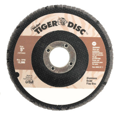 Weiler® Tiger® Disc Angled Style Flap Discs, 5 in, 36 Grit, Phenolic Back, Aluminum Oxide, 50572