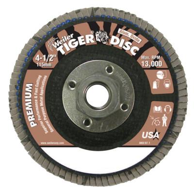 Weiler® Tiger® Disc Flat Style Flap Discs, 4 1/2 in, 40 Grit, 5/8 Arbor, Phenolic Back, 50668