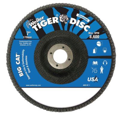 Weiler® Tiger® Big Cat® High Density Flap Disc, 7 in dia, 80 Grit, 7/8 in Arbor, 8,600 RPM, Type 27, 50825
