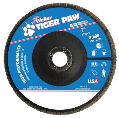 Weiler® Tiger Paw Coated Abrasive Flap Discs, 7", 40 Grit, 7/8 Arbor, Phenolic Back, 51137