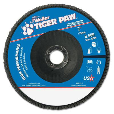 Weiler® Tiger Paw™ TY29 Coated Abrasive Flap Disc, 7", 40 Grit, 7/8 Arbor, 8,600 RPM, 51150