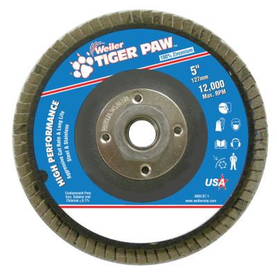Weiler® Tiger Paw™ TY29 Coated Abrasive Flap Disc, 5", 36 Grit, 5/8 Arbor, 12,000 RPM, 51153