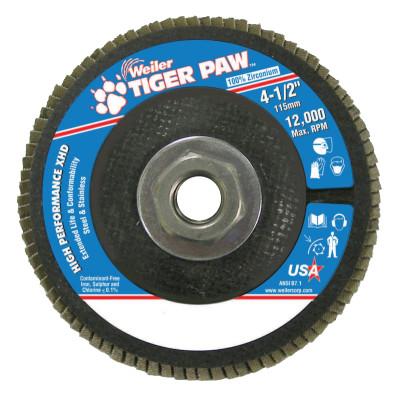 Weiler® Tiger Paw™ Super High Density Flap Disc, 4-1/2 in, 80 Grit, 5/8 Arbor, 12,000 RPM, 51167