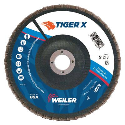 Weiler® TIGER X Flap Disc, 7 in Angled, 80 Grit, 7/8 in Arbor, 51218