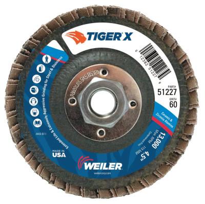 Weiler® Tiger® X Flap Disc, 4-1/2 in Flat, 60 Grit, 5/8 in - 11 Arbor, 51227