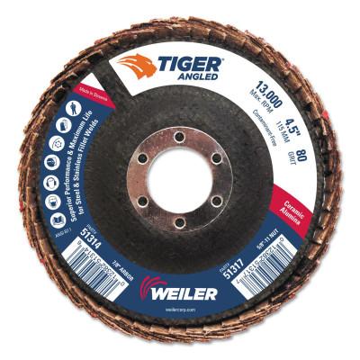 Weiler® Tiger Angled Flap Disc, 7/8 in, 80 Grit, 10 per Box, 51314