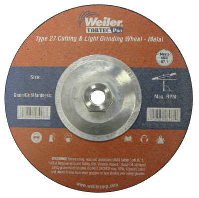 Weiler® Wolverine Combo Wheels, 9 in Dia, 1/8 in Thick, 5/8 in Arbor, 24 Grit, T, 56423
