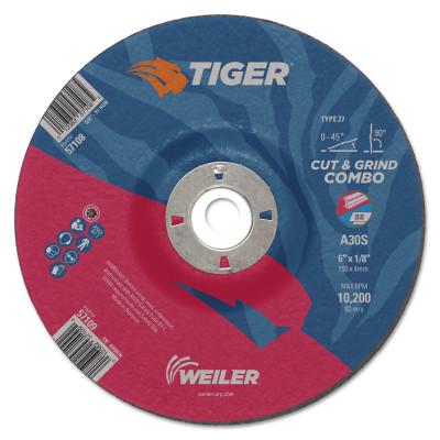 Weiler® Tiger Combo Wheels, 6" Dia., 1/8" Thick, 7/8" Arbor, 24 Grit, Aluminum Oxide, 57109