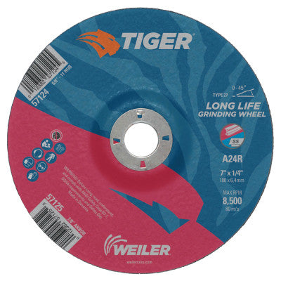 Weiler® Tiger AO Type 27 Grinding Wheel, 5 x 1/4 in, 5/8 in-11 Arbor, A24R, 57122