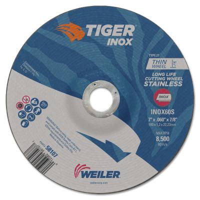 Weiler® Tiger Inox Thin Cutting Wheels, Type 27, 7 in Dia., 0.045 in Thick, 7/8 in Arbor, 58107