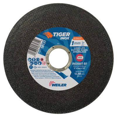 Weiler® Aluminum Cutting Wheels, 7 in Dia., 7/8 in Arbor, Type 1, 60 Grit, Alum. Oxide, 58203