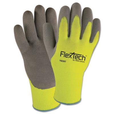 Wells Lamont FlexTech Hi-Visibility Knit Thermal Gloves w/Latex Palm, 2X-Large, Gray/Green, Y9239TXXL
