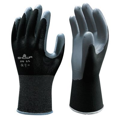 SHOWA® Atlas Assembly Grip 370B Nitrile-Coated Gloves, Large, Black/Gray, 370BL-08
