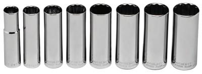 Wright Tool 8 Piece Deep Socket Sets, 1/2 in, 12 Point, 409