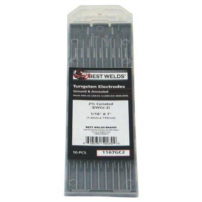 ORS Nasco Tungsten Electrode, 2% Ceria Ground, 7 in, Size 1/16, 1167GC2