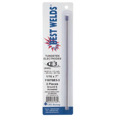 ORS Nasco Tungsten Electrode, E3, 7 in, Size 1/16, 3/PK, 1167GE3-3