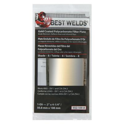 Best Welds Gold Coated Filter Plate, Gold/8, 2 in x 4.25 in, Polycarbonate, 932-109-8