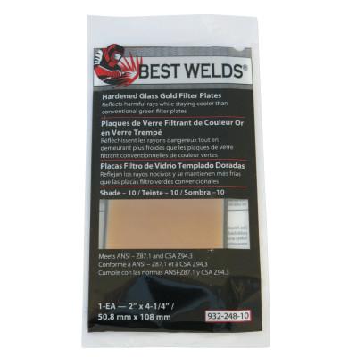 Best Welds Hardened Glass Gold Filter Plate, Gold/10, 2 in x 4.25 in, SH10, Glass, 932-248-10