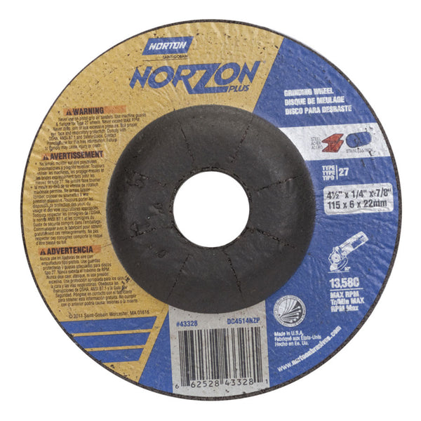 Norton NorZon Plus Depressed Center 4-1/2" Wheel (Box of 25) - AMMC