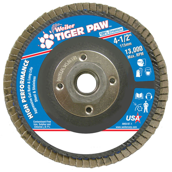 Weiler Type 29 Tiger Paw 4-1/2" Angled Flap Discs - AMMC